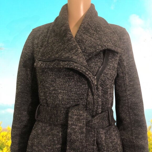 STEVEN MADDEN Charcoal Heather Knit Asymmetrical Zipper Peacoat Jacket Sz SP - Picture 3 of 6